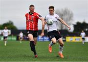 16 April 2023; John Martin of Dundalk in action against Shane McEleney of Derry City during the SSE Airtricity Men's Premier Division match between Dundalk and Derry City at Oriel Park in Dundalk, Louth. Photo by Ben McShane/Sportsfile