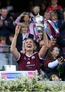 16 April 2023; Galway captain Shauna Healy lifts the cup after the Very Camogie League Final Division 1A match between Kerry and Meath at Croke Park in Dublin. Photo by Eóin Noonan/Sportsfile