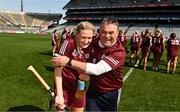 16 April 2023; Shauna Healy of Galway celebrates with a supporter after the Very Camogie League Final Division 1A match between Kerry and Meath at Croke Park in Dublin. Photo by Eóin Noonan/Sportsfile