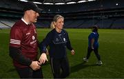 16 April 2023; Galway coach Cora Staunton celebrates after the Very Camogie League Final Division 1A match between Kerry and Meath at Croke Park in Dublin. Photo by Eóin Noonan/Sportsfile