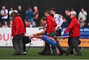 16 April 2023; Greg Sloggett of Dundalk leaves the pitch on a stetcher after picking up an injury during the SSE Airtricity Men's Premier Division match between Dundalk and Derry City at Oriel Park in Dundalk, Louth. Photo by Ben McShane/Sportsfile
