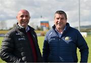 16 April 2023; Offaly county board secretary Colm Cummins, left and chairman Michael Duignan after the Joe McDonagh Cup Round 2 match between Kildare and Offaly at Manguard Plus Kildare GAA Centre in Hawkfield, Kildare. Photo by Stephen Marken/Sportsfile