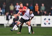 16 April 2023; Patrick Hoban of Dundalk in action against Ronan Boyce of Derry City during the SSE Airtricity Men's Premier Division match between Dundalk and Derry City at Oriel Park in Dundalk, Louth. Photo by Ben McShane/Sportsfile