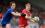 16 April 2023; Peter Harte of Tyrone in action against Killian Lavelle of Monaghan during the Ulster GAA Football Senior Championship Quarter-Final match between Tyrone and Monaghan at O'Neill's Healy Park in Omagh, Tyrone. Photo by Sam Barnes/Sportsfile