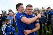16 April 2023; Shane Carey, left, and Conor McCarthy of Monaghan celebrate after the Ulster GAA Football Senior Championship Quarter-Final match between Tyrone and Monaghan at O'Neill's Healy Park in Omagh, Tyrone. Photo by Ramsey Cardy/Sportsfile