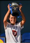 16 April 2023; Kildare captain Grace Clifford lifts the cup after her side's victory in the 2023 Lidl Ladies National Football League Division 3 Final match between Clare and Kildare at Parnell Park in Dublin. Photo by Piaras Ó Mídheach/Sportsfile