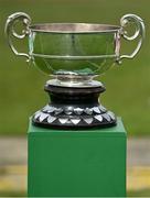 15 April 2023; The Football Association of Ireland National Youth Perpetual Challenge Cup trophy before the FAI Youth Cup Final match between St Joseph’s AFC, Dublin, and College Corinthians AFC, Cork, at the Carlisle Grounds in Bray, Wicklow. Photo by Seb Daly/Sportsfile