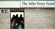 15 April 2023; Supporters queue into The John Vesey Stand before the Ulster GAA Football Senior Championship Quarter-Final match between Fermanagh and Derry at Brewster Park in Enniskillen, Fermanagh. Photo by Ramsey Cardy/Sportsfile