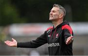 15 April 2023; Derry manager Rory Gallagher during the Ulster GAA Football Senior Championship Quarter-Final match between Fermanagh and Derry at Brewster Park in Enniskillen, Fermanagh. Photo by Ramsey Cardy/Sportsfile