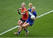 15 April 2023; Laura Nerney of Laois in action against Shauna Grey of Armagh during the Lidl Ladies Football National League Division 2 Final match between Armagh and Laois at Croke Park in Dublin. Photo by Sam Barnes/Sportsfile