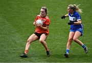 15 April 2023; Catherine Marley of Armagh in action against Shifra Havill of Laois during the Lidl Ladies Football National League Division 2 Final match between Armagh and Laois at Croke Park in Dublin. Photo by Sam Barnes/Sportsfile