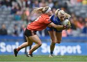 15 April 2023; Laura Nerney of Laois in action against Lauren McConville of Armagh during the Lidl Ladies Football National League Division 2 Final match between Armagh and Laois at Croke Park in Dublin. Photo by Sam Barnes/Sportsfile