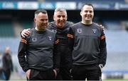 15 April 2023; Armagh manager Shane McCormack, right, with Armagh mentors Johnny McGlynn, left, and Tony Reilly before the Lidl Ladies Football National League Division 2 Final match between Armagh and Laois at Croke Park in Dublin. Photo by Sam Barnes/Sportsfile