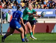 15 April 2023; Dannah O’Brien of Ireland gets the ball away during the Tik Tok Womens Six Nations Rugby Championship match between Italy and Ireland at Stadio Sergio Lanfranchi in Parma, Italy. Photo by Roberto Bregani/Sportsfile