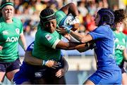 15 April 2023; Linda Djougang of Ireland in action against Michela Sillari, right, and Varonica Madia of Italy during the Tik Tok Womens Six Nations Rugby Championship match between Italy and Ireland at Stadio Sergio Lanfranchi in Parma, Italy. Photo by Roberto Bregani/Sportsfile