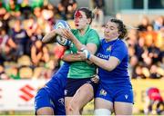 15 April 2023; Anna McGann of Ireland in action against Francesca Sgorbini, right, and Beatrice Rigoni of Italy during the Tik Tok Womens Six Nations Rugby Championship match between Italy and Ireland at Stadio Sergio Lanfranchi in Parma, Italy. Photo by Roberto Bregani/Sportsfile