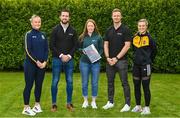 18 April 2023; In attendance are, from left, Meath ladies footballer Vikki Wall, GPA chief executive officer Tom Parsons, GPA national executive committee co-chairperson Maria Kinsella, GPA national executive committee co-chairperson Matthew O’Hanlon, and Kilkenny Camogie player Grace Walsh, during the GPA State of Play Equality Report launch at Radisson Blu Hotel at Dublin Airport. Photo by Seb Daly/Sportsfile