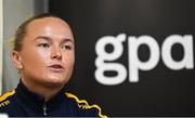 18 April 2023; Meath ladies footballer Vikki Wall speaking during the GPA State of Play Equality Report launch at Radisson Blu Hotel at Dublin Airport. Photo by Seb Daly/Sportsfile