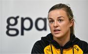 18 April 2023; Kilkenny Camogie player Grace Walsh speaking during the GPA State of Play Equality Report launch at Radisson Blu Hotel at Dublin Airport. Photo by Seb Daly/Sportsfile