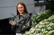 18 April 2023; Kate Kenny is pictured with The Croke Park/LGFA Player of the Month award for March 2023, at The Croke Park in Jones Road, Dublin. Offaly star Kate was in sparkling form for her college, DCU Dóchas Éireann, as they captured the 2023 Yoplait O’Connor Cup title. Kate scored 1-4 in the semi-final victory over TU Dublin and followed that up with a haul of 1-10 in a Player of the Match display against University of Limerick in the Final at the Connacht GAA University of Galway Air Dome on March 11. Photo by David Fitzgerald/Sportsfile