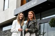 18 April 2023; Kate Kenny, right, is presented with The Croke Park/LGFA Player of the Month award for March 2023 by Lauren Duggan, Revenue Manager, The Croke Park, at The Croke Park in Jones Road, Dublin. Offaly star Kate was in sparkling form for her college, DCU Dóchas Éireann, as they captured the 2023 Yoplait O’Connor Cup title. Kate scored 1-4 in the semi-final victory over TU Dublin and followed that up with a haul of 1-10 in a Player of the Match display against University of Limerick in the Final at the Connacht GAA University of Galway Air Dome on March 11. Photo by David Fitzgerald/Sportsfile
