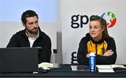 18 April 2023; Kilkenny Camogie player Grace Walsh, right, and GPA chief executive officer Tom Parsons during the GPA State of Play Equality Report launch at Radisson Blu Hotel at Dublin Airport. Photo by Seb Daly/Sportsfile