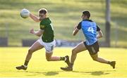 18 April 2023; Alan Bowden of Meath in action against Evan Nugent of Dublin during the Eirgrid Leinster GAA Football U20 Championship Semi-Final match between Meath and Dublin at Páirc Tailteann in Navan, Meath. Photo by Seb Daly/Sportsfile