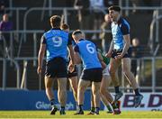 18 April 2023; Alex Gavin of Dublin, right, celebrates his side winning a free during the Eirgrid Leinster GAA Football U20 Championship Semi-Final match between Meath and Dublin at Páirc Tailteann in Navan, Meath. Photo by Seb Daly/Sportsfile