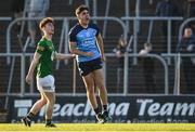 18 April 2023; Ross Keogh of Dublin celebrates kicking a point during the Eirgrid Leinster GAA Football U20 Championship Semi-Final match between Meath and Dublin at Páirc Tailteann in Navan, Meath. Photo by Seb Daly/Sportsfile