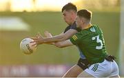 18 April 2023; Ross Keogh of Dublin in action against Liam Kelly of Meath during the Eirgrid Leinster GAA Football U20 Championship Semi-Final match between Meath and Dublin at Páirc Tailteann in Navan, Meath. Photo by Seb Daly/Sportsfile
