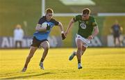 18 April 2023; Conor Dolan of Dublin in action against Ruairí Kinsella of Meath during the Eirgrid Leinster GAA Football U20 Championship Semi-Final match between Meath and Dublin at Páirc Tailteann in Navan, Meath. Photo by Seb Daly/Sportsfile