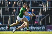 18 April 2023; Conor Gray of Meath in action against Theo Clancy of Dublin during the Eirgrid Leinster GAA Football U20 Championship Semi-Final match between Meath and Dublin at Páirc Tailteann in Navan, Meath. Photo by Seb Daly/Sportsfile