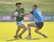 18 April 2023; Shaun Leonard of Meath in action against Conor Dolan of Dublin during the Eirgrid Leinster GAA Football U20 Championship Semi-Final match between Meath and Dublin at Páirc Tailteann in Navan, Meath. Photo by Seb Daly/Sportsfile