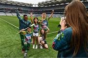 19 April 2023; In attendance at the launch of the 2023 Kellogg’s GAA Cúl Camps are, from left, Fortune Beta, aged 12, Levi Hutch, aged 9, Patricia Grace Pop, aged 7, Kasey Cromwell, aged 11, Karson Butler, aged 12, and Issy Downey, aged 12. Starting at the beginning of June and running up to the end of August, Kellogg’s GAA Cúl Camps have long played a vital role in helping young people to explore new interests, stay active as well as creating new and meaningful life-long friendships. For more information and to book now, visit www.gaa.ie/kelloggsculcamps. Photo by Sam Barnes/Sportsfile