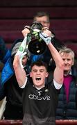 19 April 2023; Sligo captain Canice Mulligan lifts the cup after the EirGrid Connacht GAA Football U20 Championship Final match between Galway and Sligo at Tuam Stadium in Galway. Photo by Ray Ryan/Sportsfile