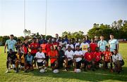 20 April 2023; Leinster Rugby players, together with Emirates Lions Community Rugby Officers, delivered a coaching clinic to the under-16 and under-19 teams, pictured is Leinster Rugby players Brian Deeny, Will Connors, Vakhtang Abdaladze, Nick McCarthy and Ben Brownlee with students at Allen Glen High School in Johannesburg, South Africa. Photo by Harry Murphy/Sportsfile