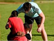 20 April 2023; Leinster Rugby players, together with Emirates Lions Community Rugby Officers, delivered a coaching clinic to the under-16 and under-19 teams, pictured is Leinster Rugby player Brian Deeny with students at Allen Glen High School in Johannesburg, South Africa. Photo by Harry Murphy/Sportsfile