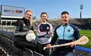 20 April 2023; In attendance at the announcement of an Official Charity Partnership between the GPA and Jack and Jill for 2023 are, from left, Kildare footballer Mary Hulgraine, Galway Camogie player Aoife Donohue and Limerick hurler Dan Morrisey at Croke Park in Dublin. Photo by Sam Barnes/Sportsfile
