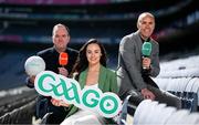 20 April 2023; Mike Finnerty, left, Aisling O’Reilly and Dave McIntyre at the announcement of the GAAGO commentary teams in Croke Park. Liam Aherne, Marcus Ó Buachalla and Donn O’Sullivan will also join the GAAGO match day team. GAAGO will broadcast 38 exclusive GAA Championship matches, including six games this coming weekend – April 22/23. Season passes are available now at www.GAAGO.ie. Photo by Brendan Moran/Sportsfile