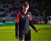14 April 2023; Mason Melia of St Patrick's Athletic during the warm-up before SSE Airtricity Men's Premier Division match between Bohemians and St Patrick's Athletic at Dalymount Park in Dublin. Photo by Piaras Ó Mídheach/Sportsfile
