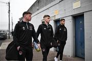 21 April 2023; Cork City players, from left, Cian Murphy, Matt Healy and Darragh Crowley arrive before the SSE Airtricity Men's Premier Division match between Cork City and Derry City at Turner's Cross in Cork. Photo by Eóin Noonan/Sportsfile