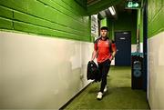 21 April 2023; Adam O'Reilly of Derry City arrives before the SSE Airtricity Men's Premier Division match between Cork City and Derry City at Turner's Cross in Cork. Photo by Eóin Noonan/Sportsfile
