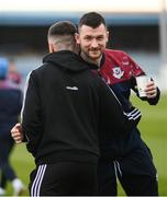 21 April 2023; Ryan Brennan of Drogheda United, right, and Dean Williams of Bohemians before the SSE Airtricity Men's Premier Division match between Drogheda United and Bohemians at Weaver's Park in Drogheda, Louth. Photo by Stephen McCarthy/Sportsfile