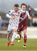 21 April 2023; Adam McDonnell of Bohemians in action against Darragh Markey of Drogheda United during the SSE Airtricity Men's Premier Division match between Drogheda United and Bohemians at Weaver's Park in Drogheda, Louth. Photo by Stephen McCarthy/Sportsfile
