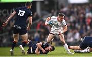 21 April 2023; Mike Lowry of Ulster is tackled by Henry Pyrgos of Edinburgh during the United Rugby Championship match between Ulster and Edinburgh at the Kingspan Stadium in Belfast. Photo by Ramsey Cardy/Sportsfile
