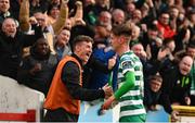 21 April 2023; Johnny Kenny of Shamrock Rovers, right, celebrates with teammate Ronan Finn after scoring their side's first goal during the SSE Airtricity Men's Premier Division match between St Patrick's Athletic and Shamrock Rovers at Richmond Park in Dublin. Photo by Seb Daly/Sportsfile