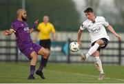 21 April 2023; Kevin Jordan of Finn Harps in action against Ethan Boyle of Wexford during the SSE Airtricity Men's First Division match between Wexford and Finn Harps at Ferrycarrig Park in Wexford. Photo by Michael P Ryan/Sportsfile