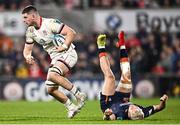 21 April 2023; Nick Timoney of Ulster evades the tackle of Darcy Graham of Edinburgh during the United Rugby Championship match between Ulster and Edinburgh at the Kingspan Stadium in Belfast. Photo by Ramsey Cardy/Sportsfile