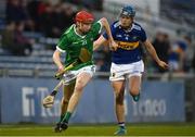 21 April 2023; Oisín O’Farrell  of Limerick in action against Luke Shanahan of Tipperary during the oneills.com Munster GAA Hurling U20 Championship Round 4 match between Tipperary and Limerick at FBD Semple Stadium in Thurles, Tipperary. Photo by Stephen Marken/Sportsfile
