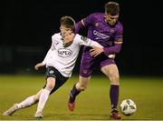 21 April 2023; Ben Lynch of Wexford in action against Sean O'Donnell of Finn Harps during the SSE Airtricity Men's First Division match between Wexford and Finn Harps at Ferrycarrig Park in Wexford. Photo by Michael P Ryan/Sportsfile